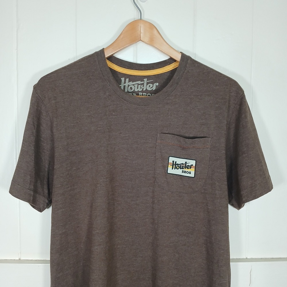 Howler Bros Pocket T-Shirt Mens M Brown Short Sleeve Logo Patch Heathered